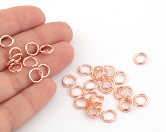Anillos de salto chapados en oro rosa de 1.2x8 mm, anillos de salto abiertos, anillos de latón, conector de anillos de salto, hallazgos chapados en oro rosa, 25pcs, ROS-584