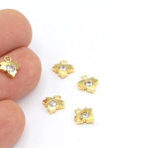 Zirconia Leaf Charms, 24k Shiny Gold Plated Leaf Jewelry , Gold Plated Necklace Findings,, Zircon Leaf Pendant, 1pcs(9x10mm) ZRC-286