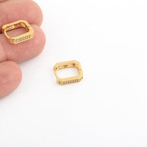 14mm 24k Shiny Gold Plated Square Earrings , CZ Micro Pave Square Earrings, Micro Pave Squre Hoop Earrings, Zirconia Earrings, 1Pair, KP-124
