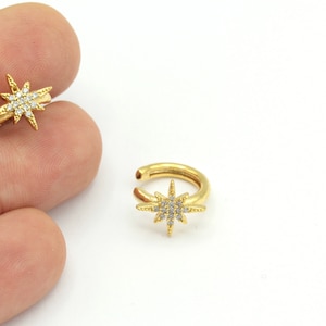 24k Shiny Gold North Star Ear Cuff, Pole Star Ear Cuff, Zircon Ear Cuff, Thick Ear Cuff,Cartilage Earrings,Gold Ear Cuff,1Pcs(17mm), KP-228