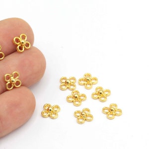 24k Gold Plated Flower Links 4 Loop Hoops Bails Connector Link, Daisy Spacer Beads, Jewelry İnserts, Wholesale, 10Pcs, (9mm)ALT-658