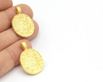 Matt Gold Plated Medallion, Necklace Pendant, Matt Gold Plated Medallion Jewelry, Necklace Charms, Medallion Necklace, 1Pcs,(21x30mm),MAT-76