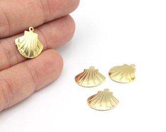 24k Gold Plated Sea Shell Charms, Sea Shell Pendant, Beach Earrings, Sea Life Charms, Summer Jewelry, Necklace Findings, 4 pcs, ALT-1164