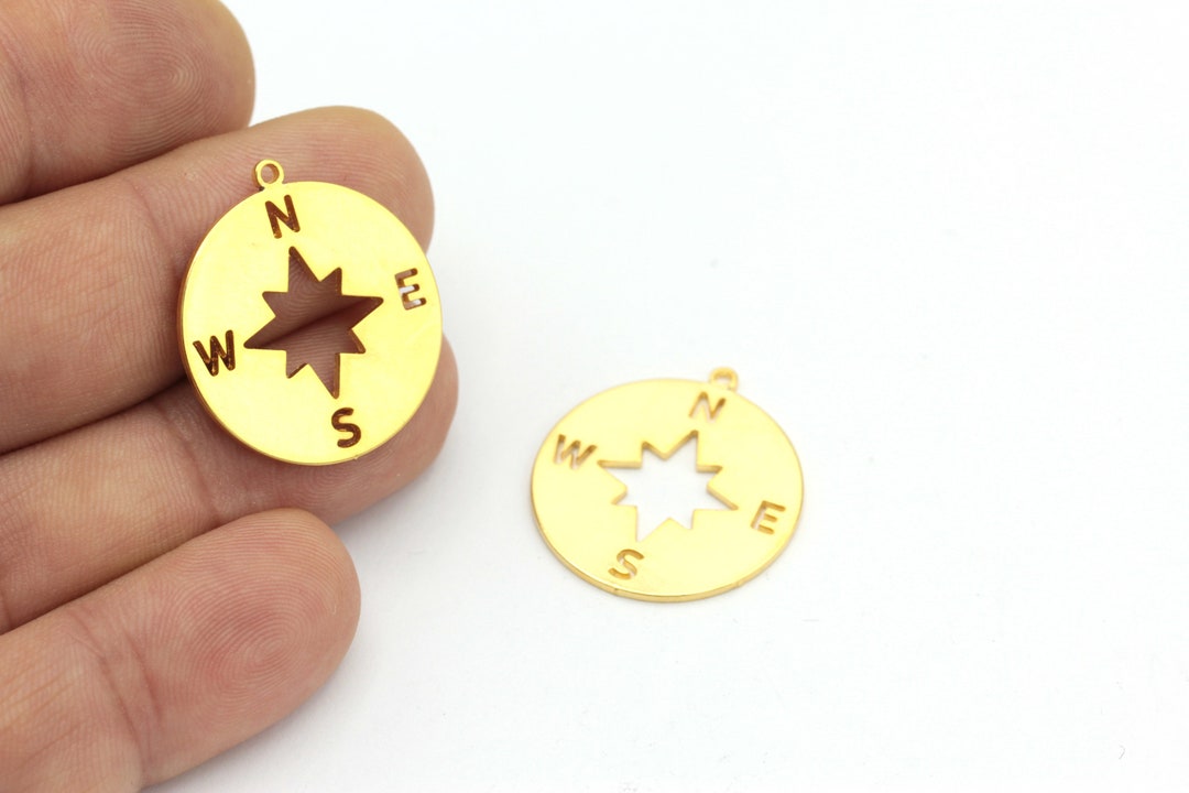 24k Gold Plated Compass Jewelry, Compass Medallion Necklace, North Star Compass Necklace Charms