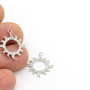 1pcs(20x22mm)Silver Plated Sun Charms , Pave Sun Charms , Cz Pave Sun , Sun Necklace,Stone Sun Jewelry  ZRC-29