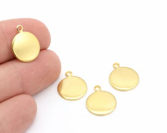 24k Gold Plated Round Charm, Disc Pendant, Circle Charms, Stamping Coin Charm, DIY Jewelry Making, 6Pcs, ALT-543