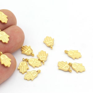 Matt Gold Hamsa Charm, Matt Gold Hamsa Jewelry Findings, Matt Gold Plated Hamsa Pendant, Matt Gold Hamsa Charms,10 pcs,(8.5x13mm),MAT-15