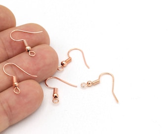 Rose Gold Plated Earrings Findings, Ear Wires , Rose Gold Plated Earrings, Earrings Findings  6 pcs(17mm) ROS-96