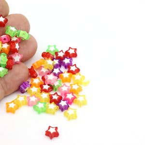 15 pcs, Star  Transparent Acrylic Beads, Colorful Star Beads, Star Beads for Bracelet Making, Mixed Colors Star Beads, 10mm, GEM-109