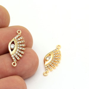 24k Gold Plated CZ Micro Pave Evil Eye Oval Pendant , CZ Pave Evil Eye Charms ,Cubic Zirconia Evil Eye Bracelet Charms,1pcs(10x22mm) ZRC-126