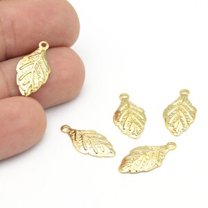 24k Shiny Gold Plated Leaf Charms, Patterned Leaf Pendant, Leaf Earrings, Leaf Connector, Necklace Findings, 6pcs, 11x21mm, ALT-1283
