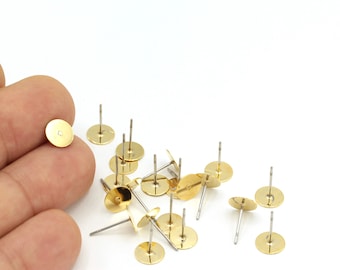 10 pcs(8mm)24k Gold plated Earring Stud, Flat Stud, Flat Pad Earring Posts, Stud Blanks, Stud Finding KP-141