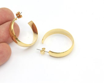 30mm- 24k Gold Plated Big Hoop Earrings, Earrings Hoop, Hoop Earrings, Brass Earrings, Dangle, Circle, Stylish Hoop Earrings  KP-317