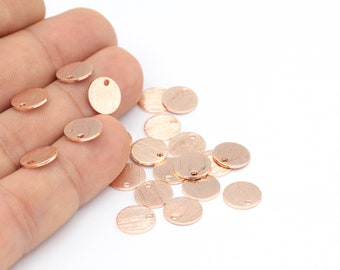 10mm Rose Gold Plated Brass Stamp ,Brass Cabochon Tag, Textured Rose Gold Brass Cabochon Tags With 1 Hole, Stamping Tags, 6 Pcs, ROS-214