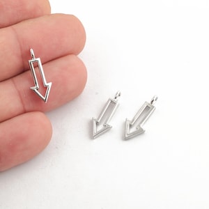 Rhodium Plated Arrow Pendant, Directional Arrow Charm, Unique Geometric Design, Arrow Earring, Modern Jewelry Making, DIY Supply, SLV-647