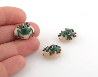 12x17mm Hand Made Murano Glass Cute Frog Beads, Murano Animal Beads, Frog Murano Glass Charms, Murano Glass Findings, 1 Pcs,  GEM-341