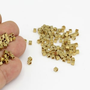 50 pcs (3x3 mm) Brass Cube Beads, Mini Cube Beads, Tiny Spacer Beads, Rectangle , Mini tube beads  HM-216