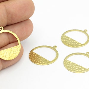 Hammered Round Coins Charms, Raw Brass Hammered Round Stamping Blanks, Round Disc Charms, Hammered Round Earrings, 4 pcs (25x28mm ),HM-61