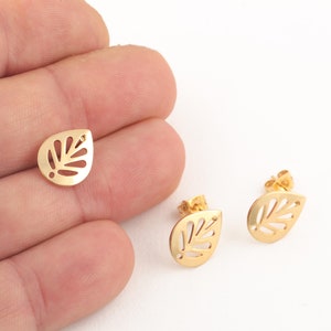 24k Gold Plated Leaf Earring, Leaf Stud Earrings, Leaf Earring Connector, Jewelry Supplier, DIY Jewelry, 1 Pair, 11x14mm, KP-422