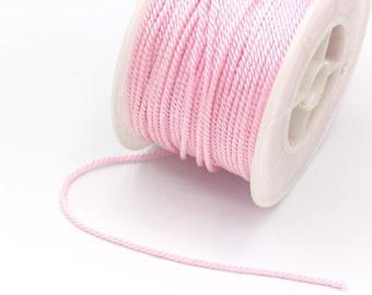 Pink Cotton Rope, Cotton Cord, Macreme Cord, Twisted Cord for Upholstery, Colored Ropes, Wholesale, Jewelry cords, 2mm, (2 Meters),TSS-15