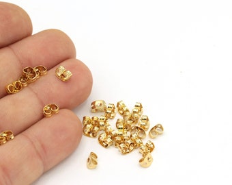 10pcs(3x6mm)24k Gold Plated Earring Backs , Earrings Stoper , Earring Posts,Studs Back Stoppers  KP-28