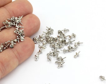 Silber vergoldet Schraube Augennadel, Schnuller Anhänger, Messing Erkenntnisse, Silber vergoldet Messing Auge Schmuck, Messing Auge Pin, Augennadeln, 12 Stück, (4x7mm) SLV-224