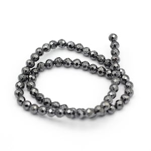 6mm Micro Faceted Natural Beads, Natural Gunmetal Stone Beads, Gemstone Round Beads, Beading Supplies, Bracelet Making, GEM-130