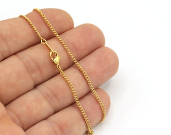 1.8x2mm Halskette Kette-16"-17"-18"-20"-22"-25" 24k Vergoldet Glänzende Vergoldete Ketten, Gelötete Ketten, Stabketten, ZNC-2