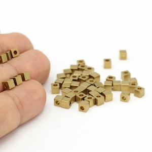 12 pcs,(4x4 mm)Raw Brass Cube Beads, Solid Brass Cube Beads, industrial spacer, Spacer Beads HM-324