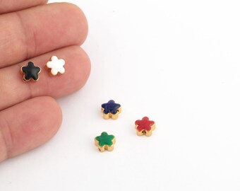 24k Gold Plated Enamel Flower Beads, Enamel Clover Beads, Gold Plated Flower Connector, Bracelet Beads, 1 pcs,(8mm) ALT-839