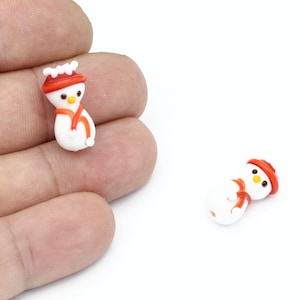 Murano Glass Snowman Beads, Handmade Lampwork Christmas Beads for Holiday Jewelry, Murano Winter Beads, Beads for Christmas DIY, GEM-405