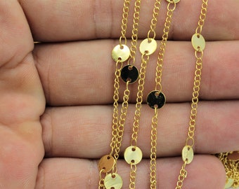 3.3 feet(6mm)24k Gold Coin Chains,Gold Plated Chain, Disc coin chains, Brass Disk Chains,Gold Plated  Round Sequin Chain  ZNC-50