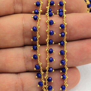 3.3 feet(2x3.5mm) 24k Gold Plated Crystal Chains, Beaded Chains, Rosary Bead Chain ZNC-46