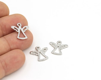 4 pcs ,Rhodium Angel ,Silver Plated Angel Charms , Silver Charms, Silver Plated Finding, Angel ,Charms  (17x17mm) SLV-45