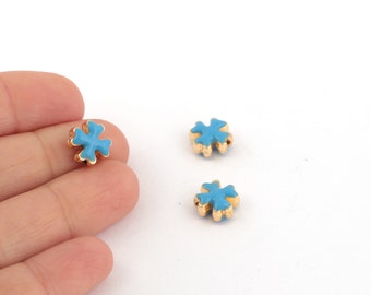 24k Gold Plated Clover Charms, Enamel Clover Beads, Flower Beads, Clover Spacer Beads, Four Leaf Bead, Bracelet Findings,10mm,1Pcs, ALT-1018