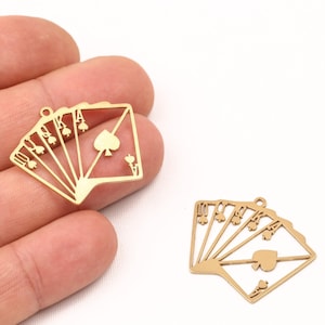 Ruwe messing speelkaarten hanger, Royal Flush charme pokerhand, casino thema-sieraden, poker aas hand sieraden bedel, DIY maken, LZ-584-6