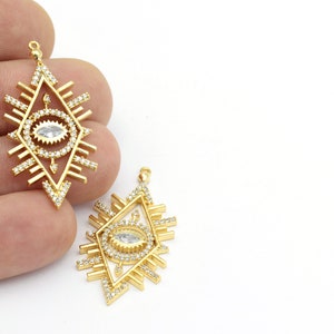 1pcs(20x41mm)24k Gold Plated CZ Micro Pave Evil Eye Oval Pendant , CZ Pave Evil Eye Charms ,Cubic Zirconia Evil Eye Bracelet Charms ZRC-156