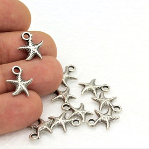 2 pcs,(13x15mm)Antique Silver Star , Sea Star , Necklace Pendant , Antique Plated Sea Star , Bracelet Finding  ESK-49