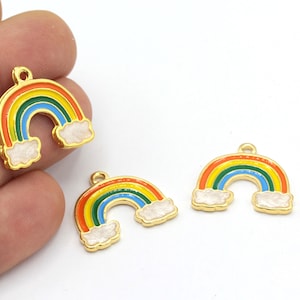 24k Shiny Gold Plated Rainbow Charms, Color Rainbow Jewelry, Rainbow Necklace, Rainbow Cloud,Enamel Rainbow Pendant,1Pcs,(21x24mm), ALT-534