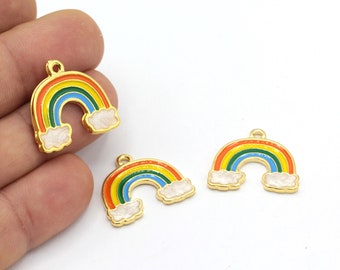 24k Shiny Gold Plated Rainbow Charms, Color Rainbow Jewelry, Rainbow Necklace, Rainbow Cloud,Enamel Rainbow Pendant,1Pcs,(21x24mm), ALT-534