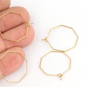 25mm Raw Brass Hexagon Hoop Earring, Hexagon Hoops, Earring Wires, Earring Findings, Brass Earring  KP-338
