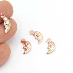 Rose Gold Plated Moon Pendant, Moon Charm, Moon Earring, Moon Necklace Pendant, Rose Gold Plated Moon Charms, Moon Jewelry, 2Pcs, ROS-153