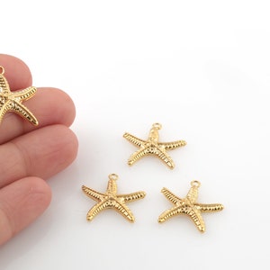24k Vergoldete Seestern Charms, Seestern Anhänger, Seestern Schmuck, Sommer Charms, Seestern Halskette, 1 Stk, 19x21mm, ALT-1083