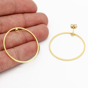 35mm 24k Gold Plated Round Earring, Circle earrings, Ear Hoop Connector, Earring Findings, Gold Plated Earrings, Jewelry Supplier, KP-456