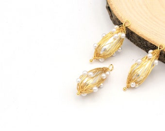 1 pcs,(11x36mm)24k Gold Plated synthetic pearl, Necklace pendant , Earring Findings,wire winding  ALT-228