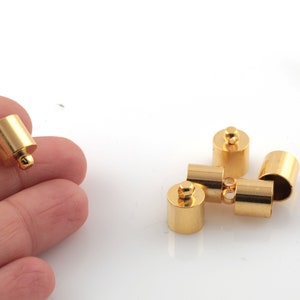İnner 8mm Gold Plated End Caps, Cord End, Gold Plated Beads Cap, Cord Tip, Solid End Cap, Capsule Cap, Cord End Tips, 6 pcs, ALT-1117