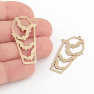 Raw Brass Gothic Bat Coffin Pendant, Laser Cut Brass Coffin Pendant, Bat Design Halloween Charm,Spooky Bat Coffin Charm, DIY Making,LZ-221-1