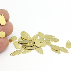 Raw Brass Drop Charm, Raw Brass Hammered Drop Charms With 1 Hole Blanks, Raw Brass Hammered Drop Connector, 10pcs,(7x14mm) HM-573