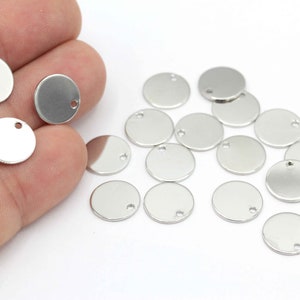 12mm Silver Plated Brass Round Disc , 1 Hole Round Disc ,Silver Brass Charms ,1 Hole Stamp,Personalized Disc,Coins , 6 pcs SLV-387