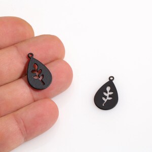 Black Plated Leaf Drop Charm, Leaf Cutout Teardrop Pendant, Botanical Drop Charm, Flower Findings, Leaf Jewelry, Jewelry Making, LZ-778-9